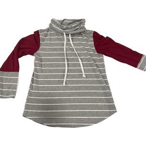 For Grand PL Grey And White Stripped Cowl Neck SweatshirtSz  XL Burgundy